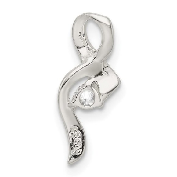 925 Sterling Silver Small Elegant CZ Cancer Awareness Ribbon Charm Pendant Slide - Picture 8 of 11